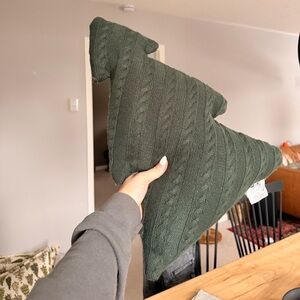 Dark Green Cable Knit Tree Pillow